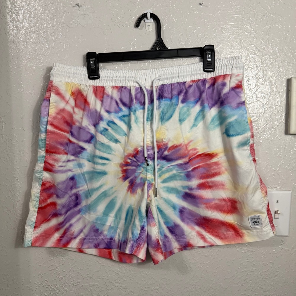 Spicy Tuna Mens Tie Dye Swim Trunks Multi Color Mesh Lined Board Shorts XL